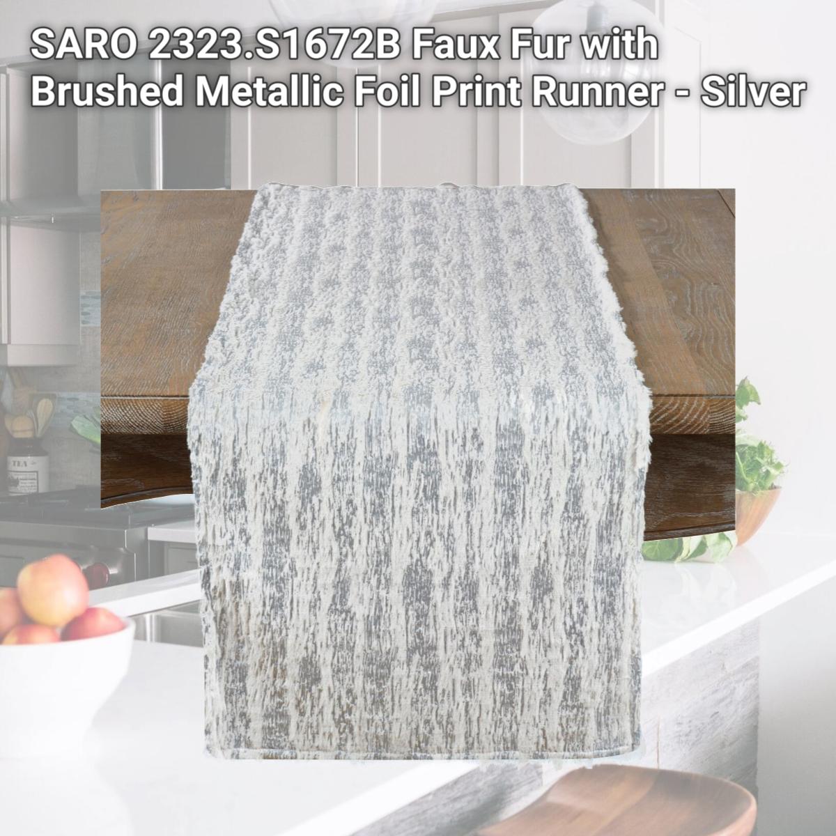 Picture of SARO 2323.S1672B Faux Fur with Brushed Metallic Foil Print Runner - Silver