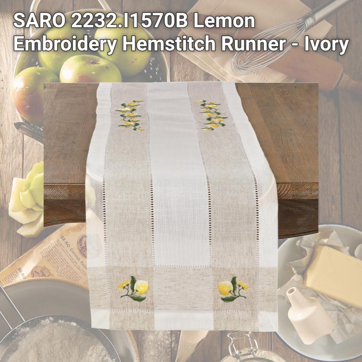 Picture of SARO 2232.I1570B Lemon Embroidery Hemstitch Runner - Ivory