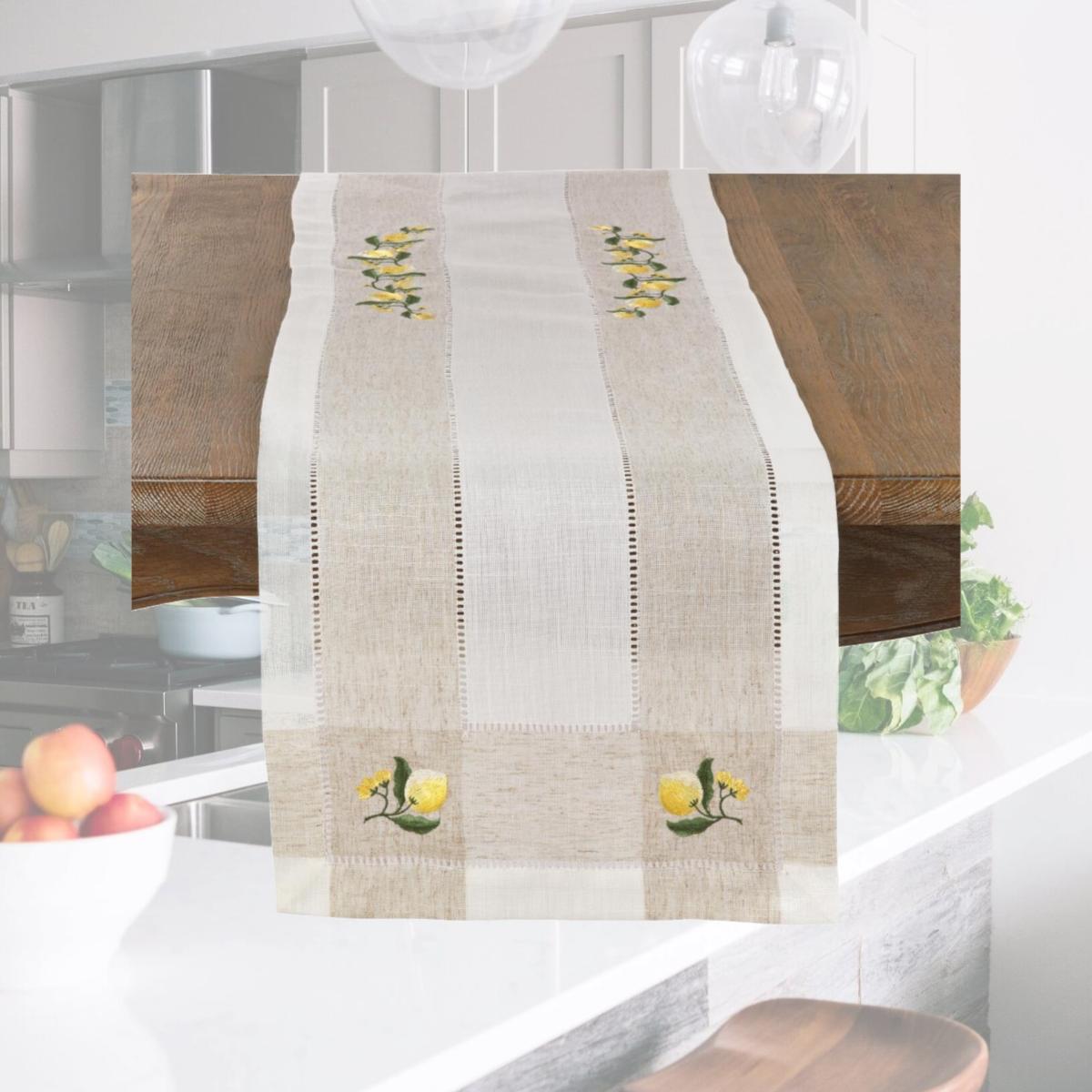 Picture of SARO 2232.I1570B Lemon Embroidery Hemstitch Runner - Ivory