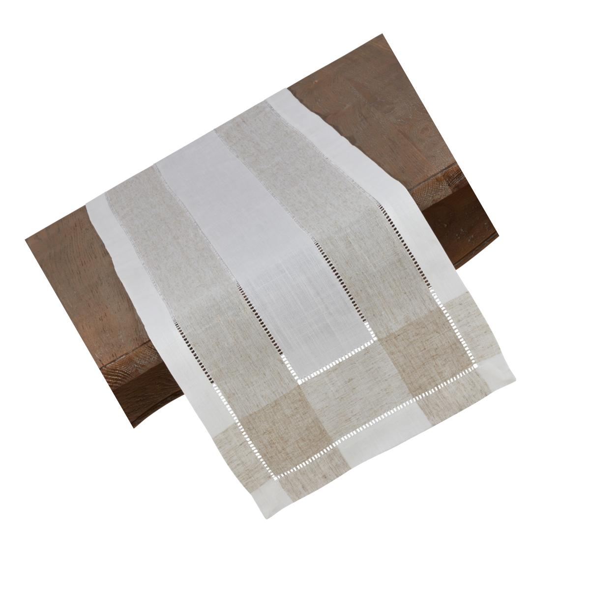 Picture of SARO 2238.I1570B Timeless Linen Blend Table Runner with Hemstitch Accents - Ivory