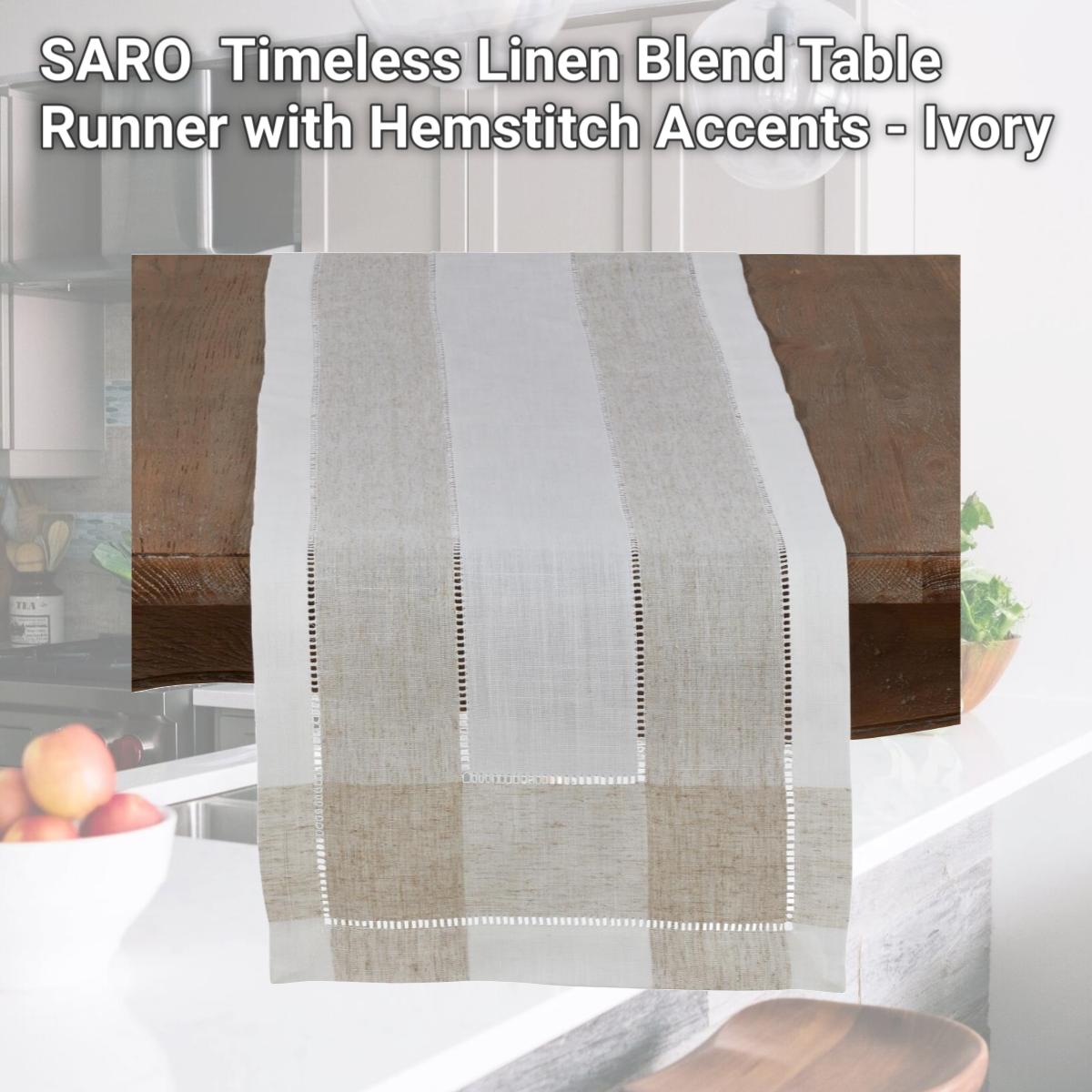 Picture of SARO 2238.I1570B Timeless Linen Blend Table Runner with Hemstitch Accents - Ivory