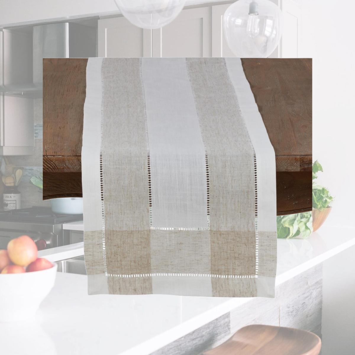 Picture of SARO 2238.I1570B Timeless Linen Blend Table Runner with Hemstitch Accents - Ivory