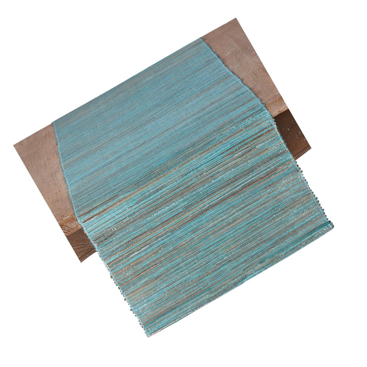 Picture of SARO 217.TQ1672B Shimmering Woven Nubby Texture Water Hyacinth Table Runner  Turquoise