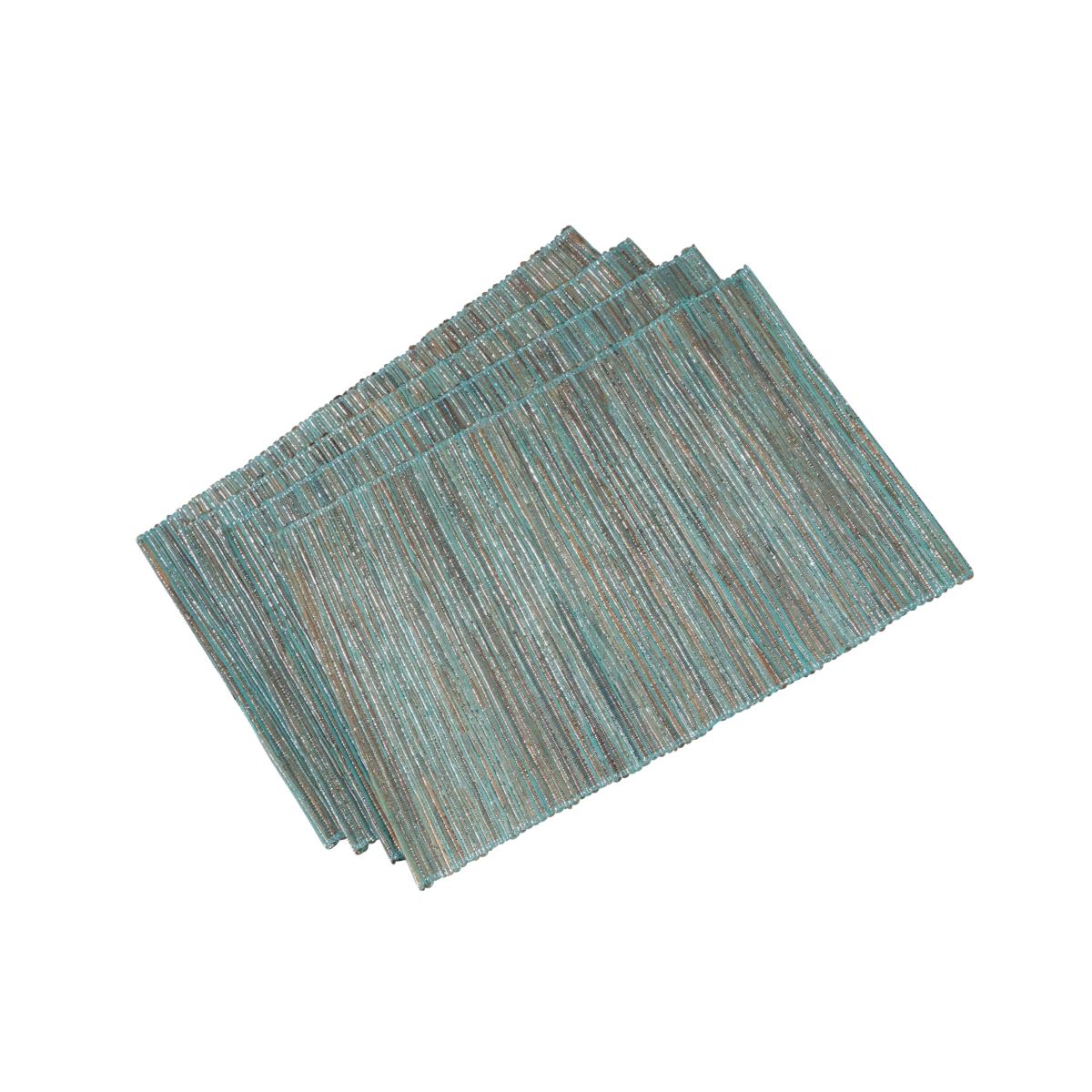Picture of SARO 217.TQ1420B Shimmering Woven Nubby Water Hyacinth Placemat  Turquoise - Set of 4