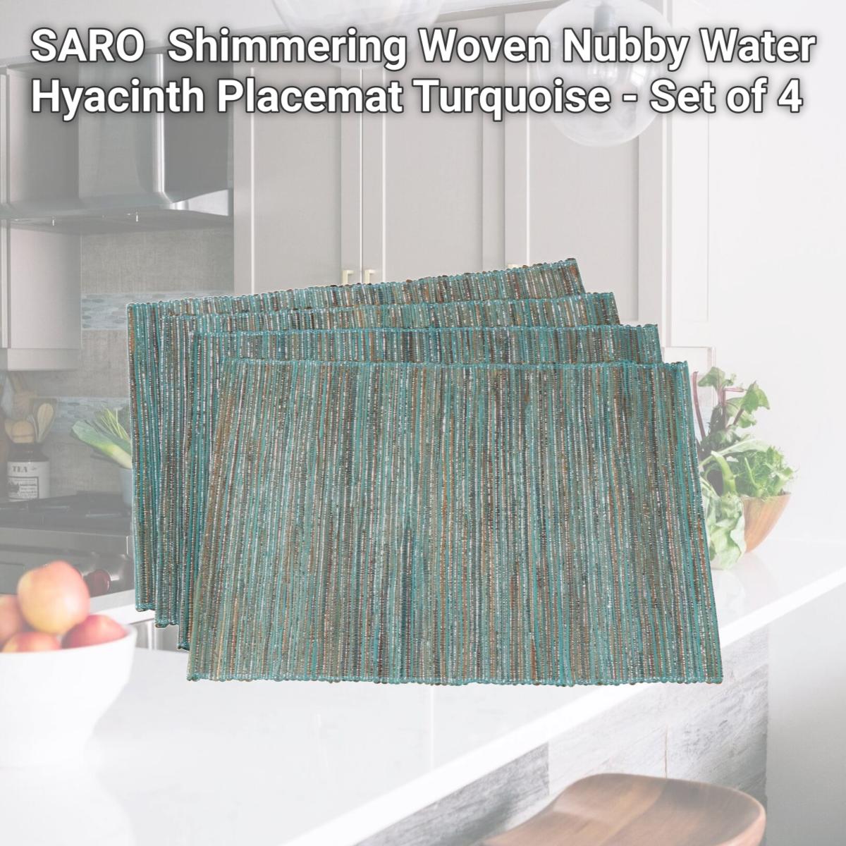 Picture of SARO 217.TQ1420B Shimmering Woven Nubby Water Hyacinth Placemat  Turquoise - Set of 4