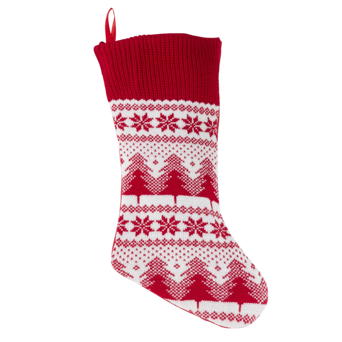 2061.r1720 Holiday Stocking With Christmas Tree Design, Red & White