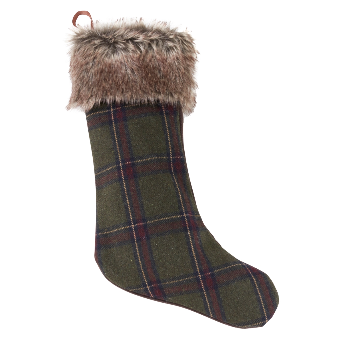 1890.g1915 19 X 15 In. Forester Christmas Stocking Faux Fur With Plaid Design - Green