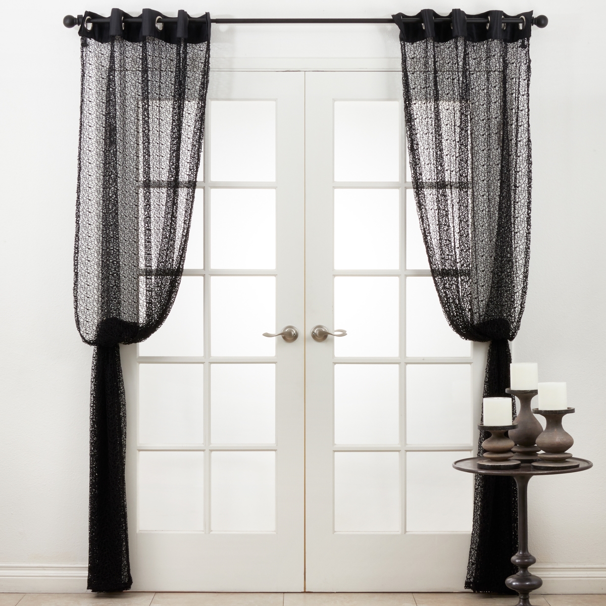 C977.bk5594 55 X 94 In. Portland Grommet Top Panel Knitted Curtains - Black