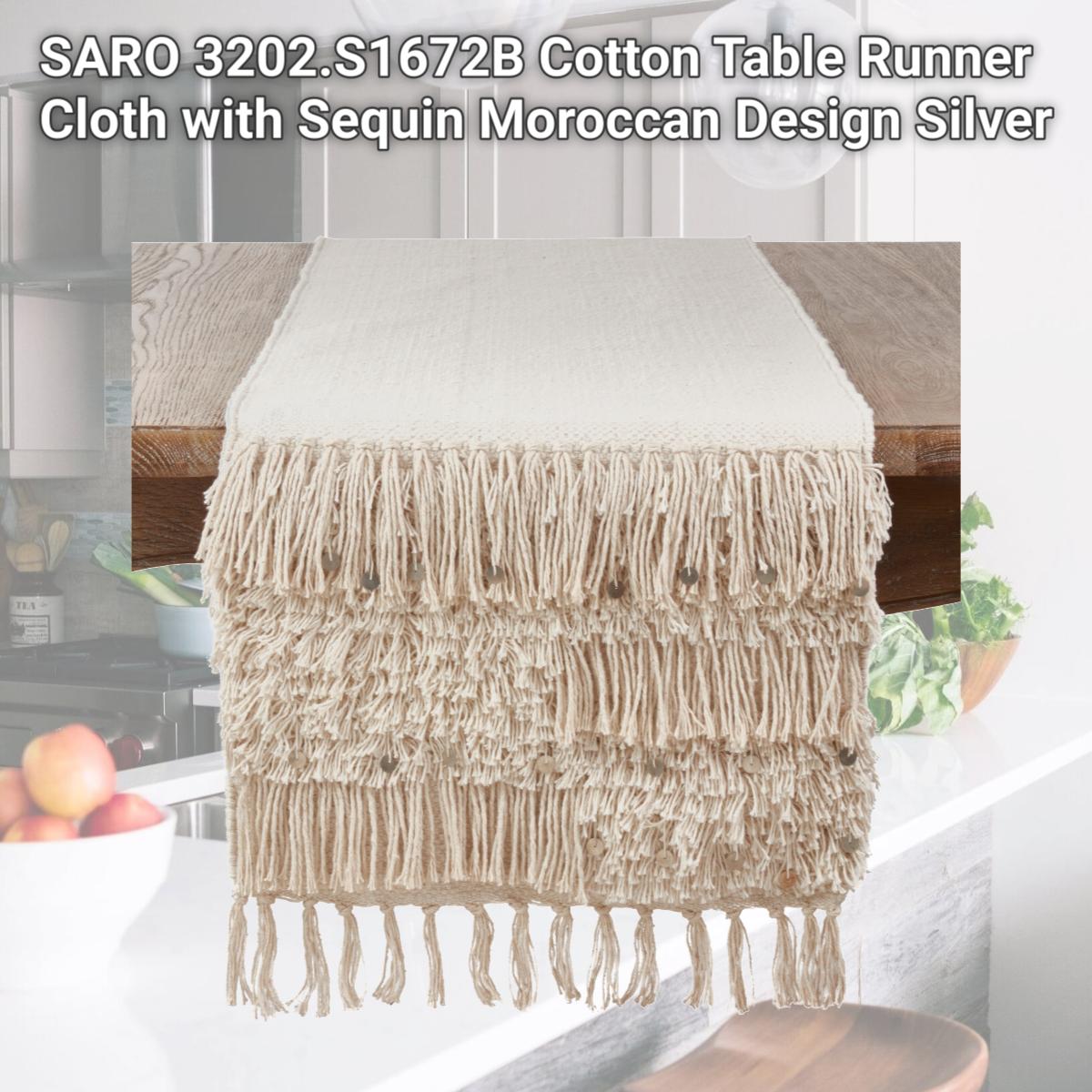 Picture of SARO 3202.S1672B Cotton Table Runner Cloth with Sequin Moroccan Design  Silver
