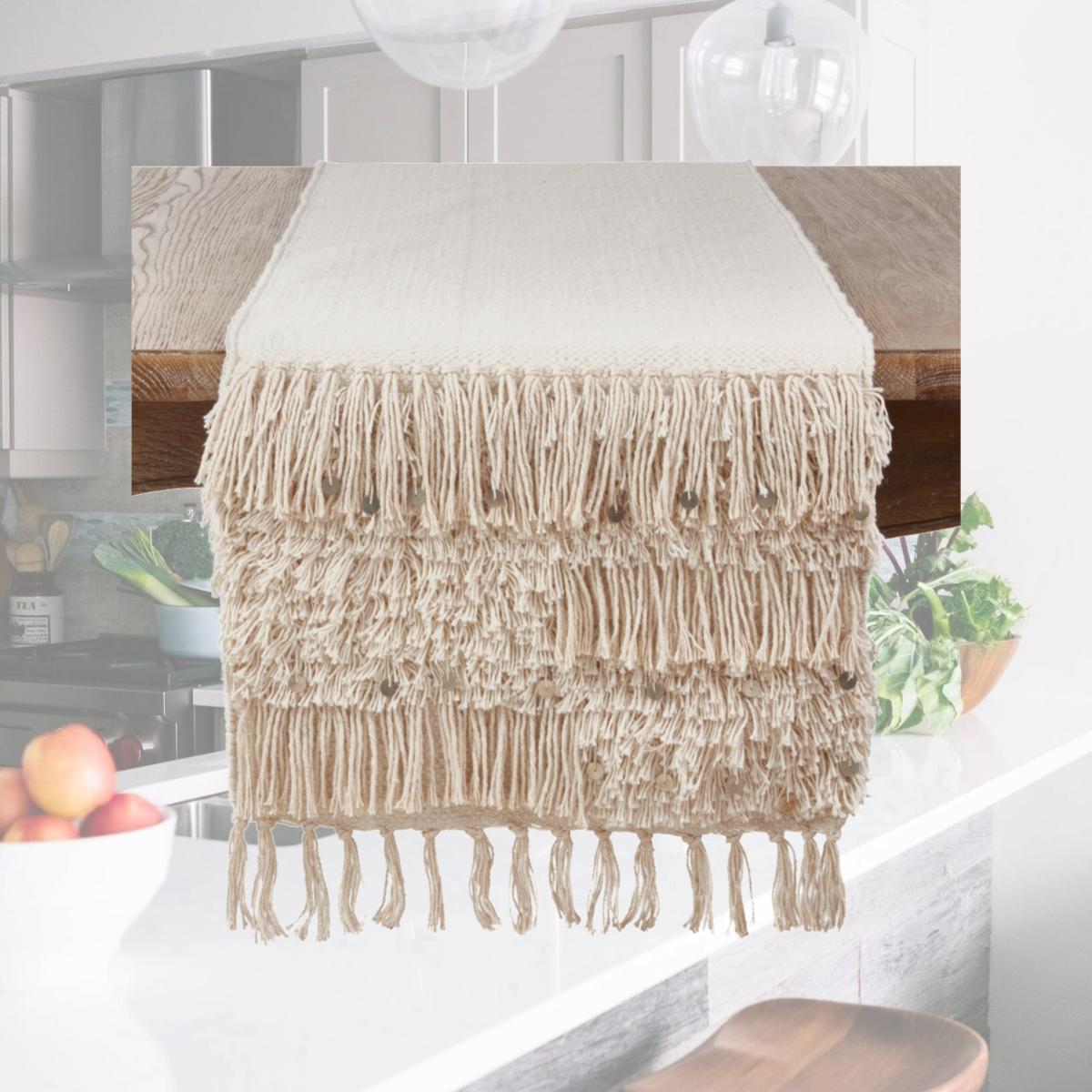 Picture of SARO 3202.S1672B Cotton Table Runner Cloth with Sequin Moroccan Design  Silver