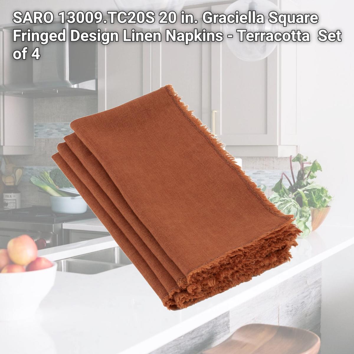 Picture of SARO 13009.TC20S 20 in. Graciella Square Fringed Design Linen Napkins - Terracotta  Set of 4