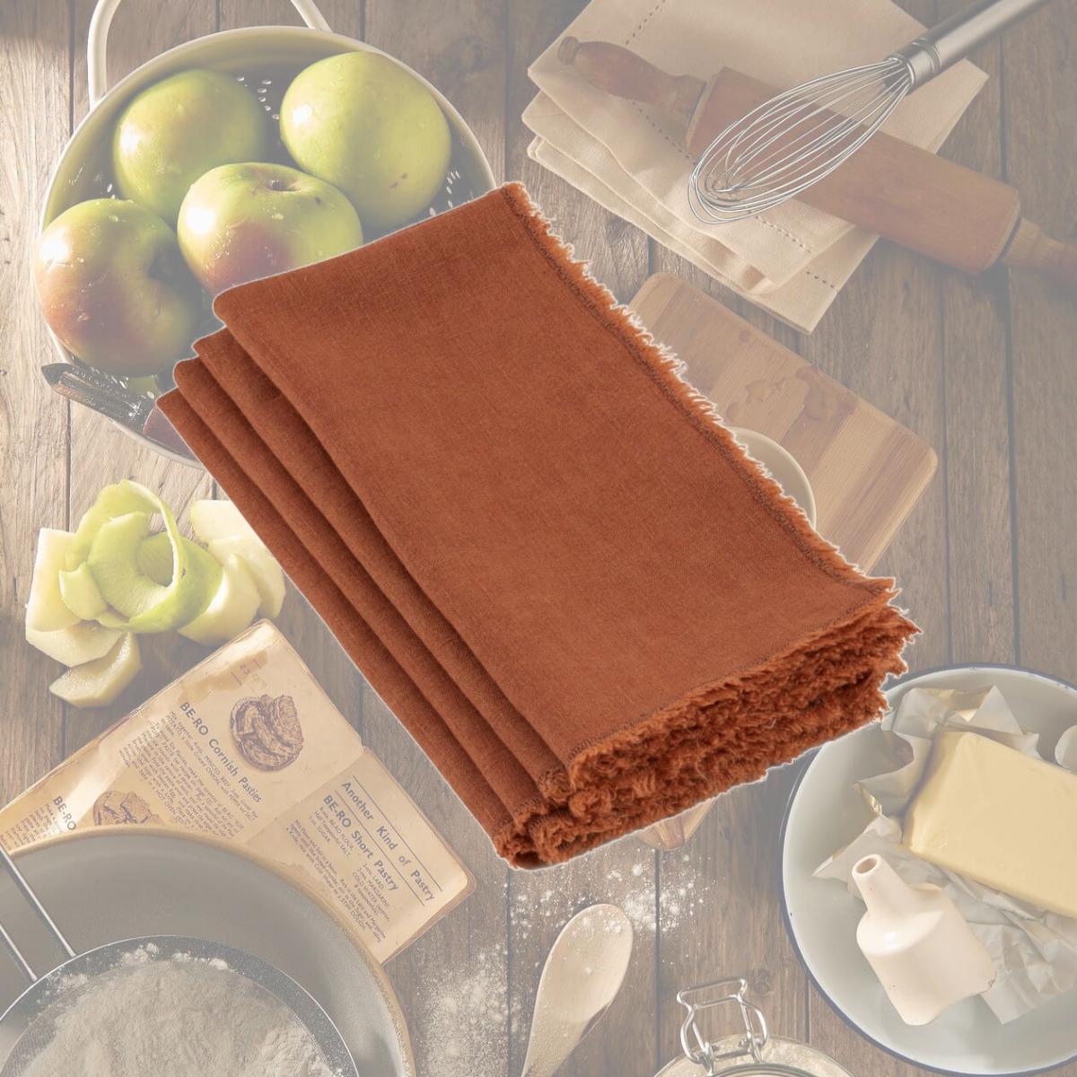 Picture of SARO 13009.TC20S 20 in. Graciella Square Fringed Design Linen Napkins - Terracotta  Set of 4