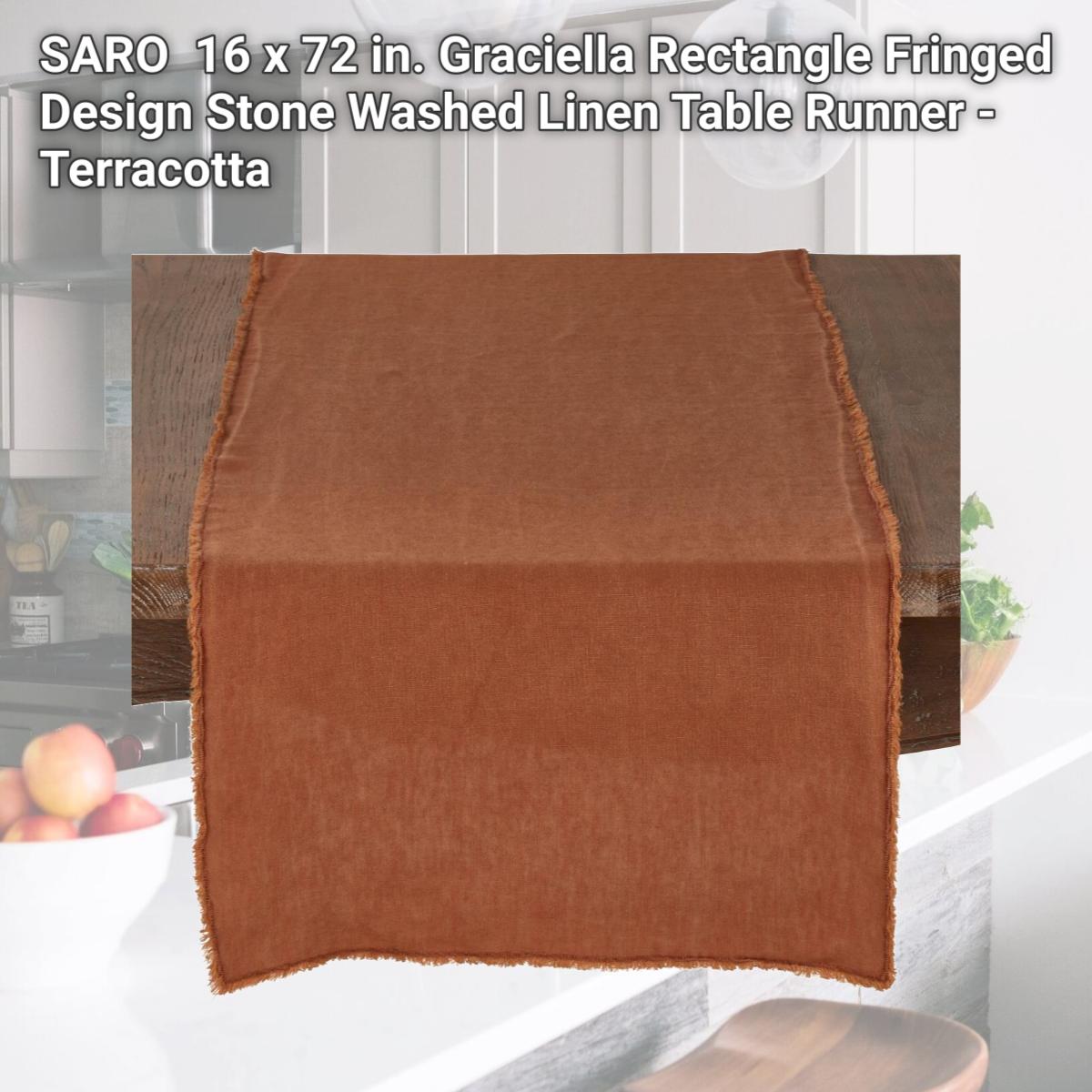 Picture of SARO 13009.TC1672B 16 x 72 in. Graciella Rectangle Fringed Design Stone Washed Linen Table Runner - Terracotta 