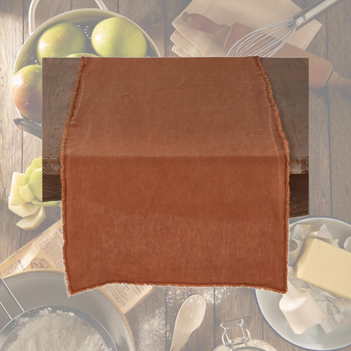 Picture of SARO 13009.TC1672B 16 x 72 in. Graciella Rectangle Fringed Design Stone Washed Linen Table Runner - Terracotta 