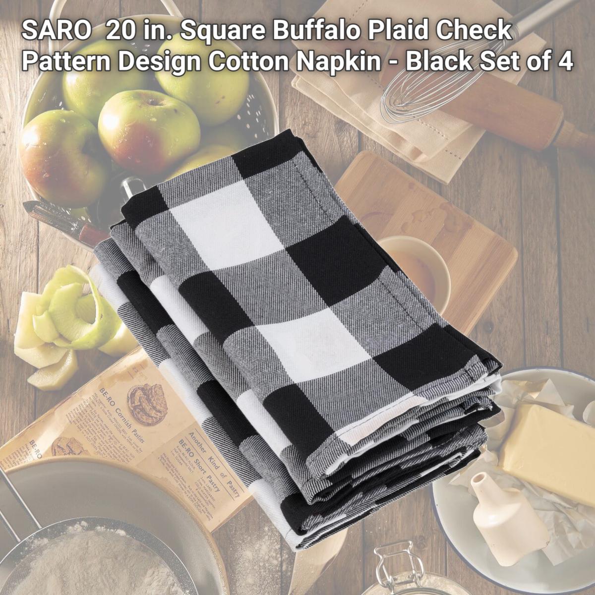 Picture of SARO 5026.BK20S 20 in. Square Buffalo Plaid Check Pattern Design Cotton Napkin - Black  Set of 4