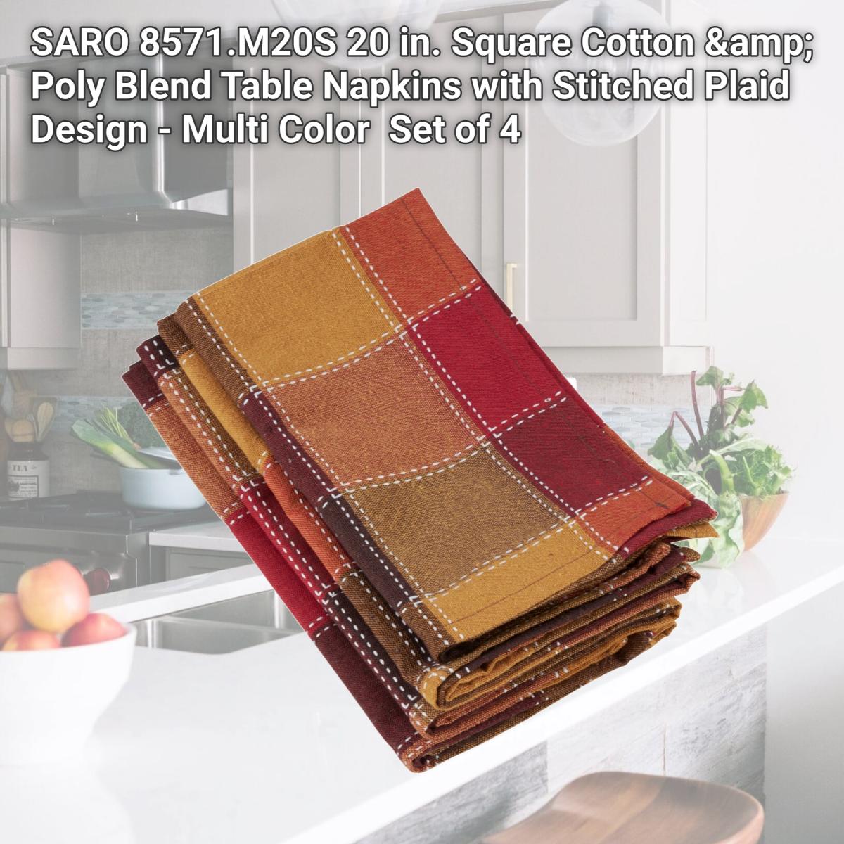 Picture of SARO 8571.M20S 20 in. Square Cotton &amp; Poly Blend Table Napkins with Stitched Plaid Design - Multi Color  Set of 4