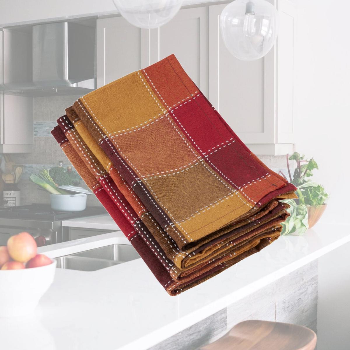 Picture of SARO 8571.M20S 20 in. Square Cotton &amp; Poly Blend Table Napkins with Stitched Plaid Design - Multi Color  Set of 4