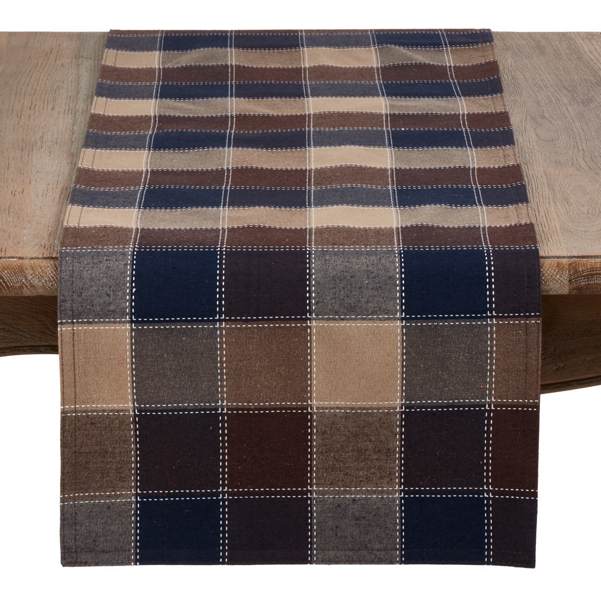 UPC 753678974509 product image for SARO  16 x 72 in. Rectangle Stitched Plaid Cotton Blend Table Runner - Brown | upcitemdb.com