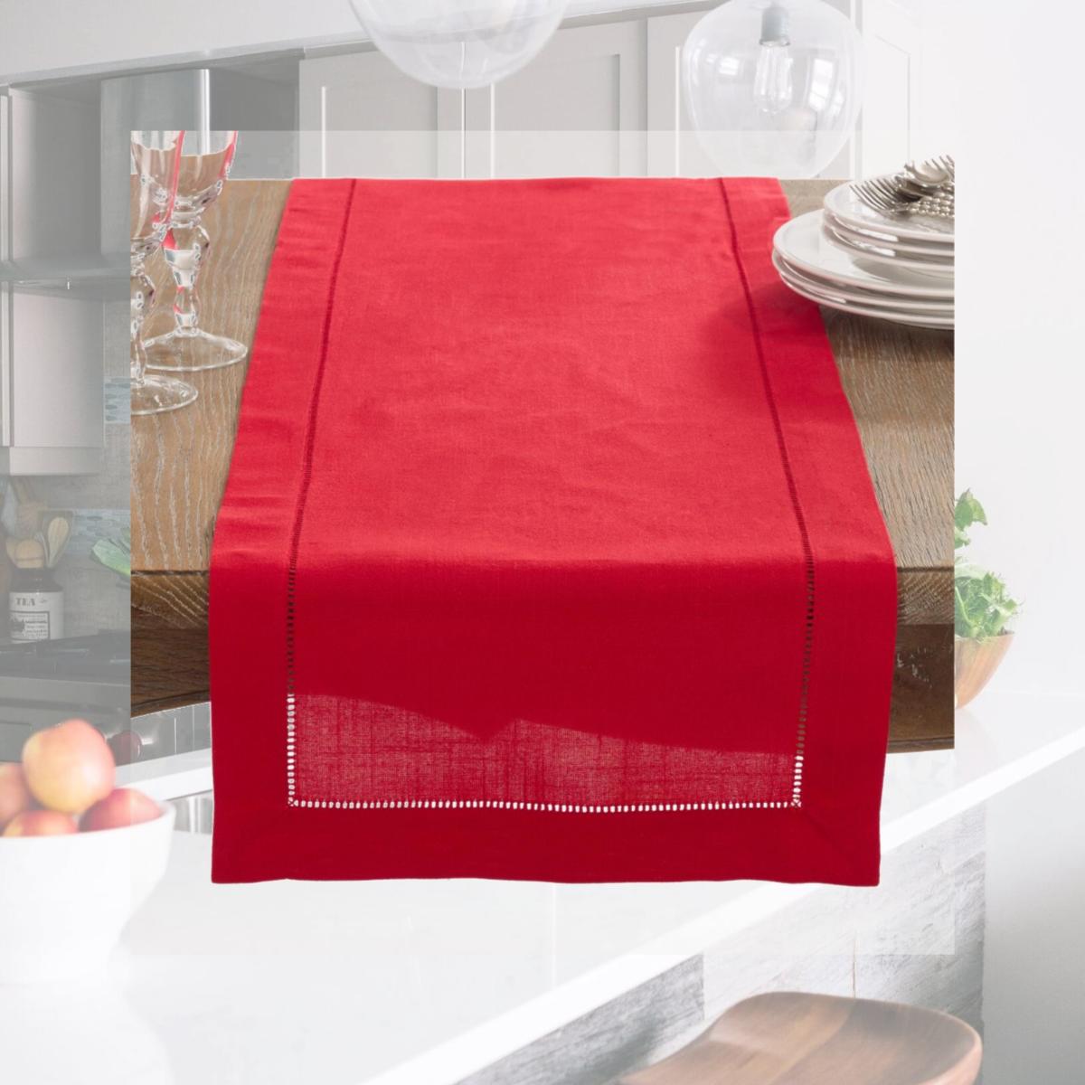 Picture of SARO 6301.R16120B Classic Hemstitch Border Table Runner  Red