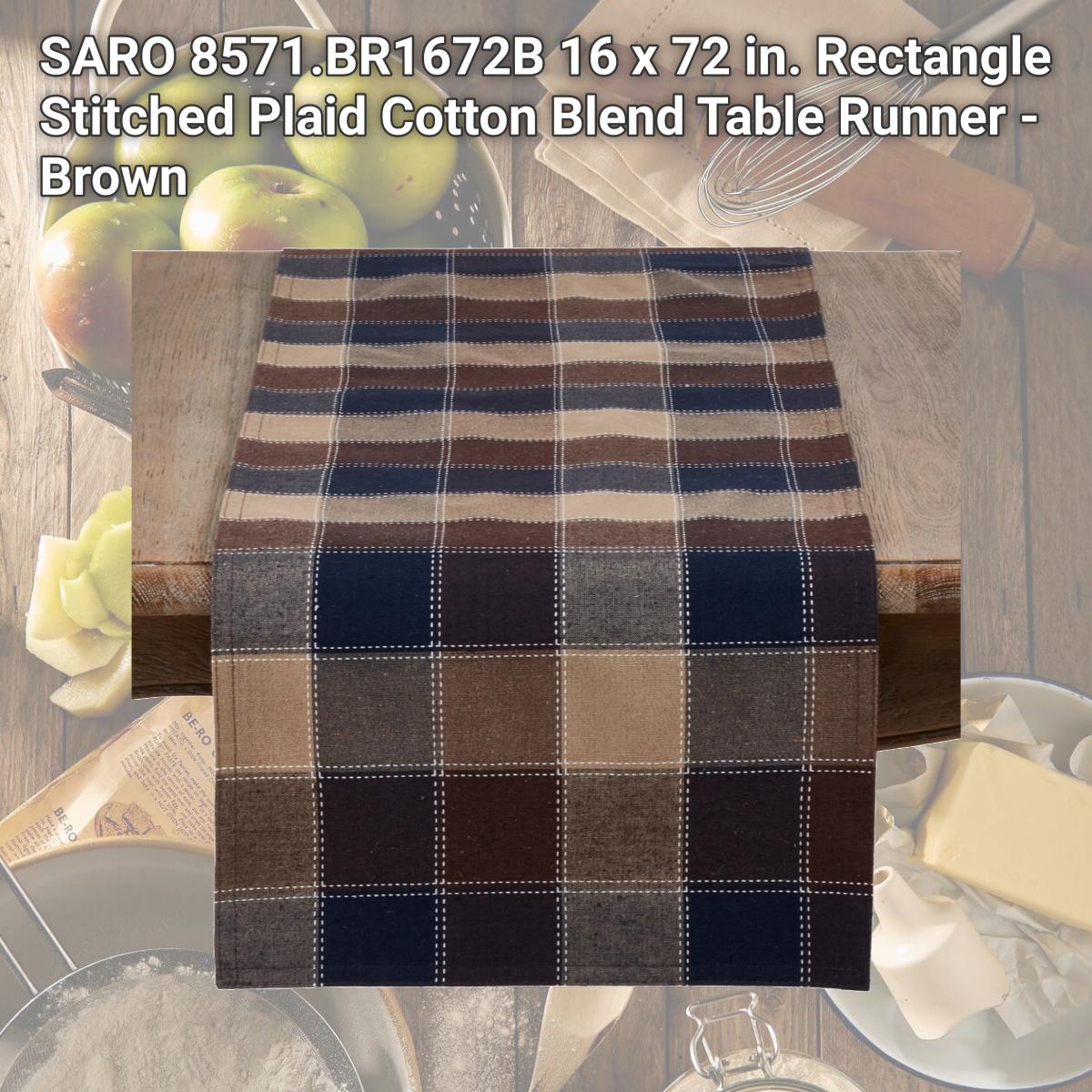 Picture of SARO 8571.BR1672B 16 x 72 in. Rectangle Stitched Plaid Cotton Blend Table Runner - Brown 