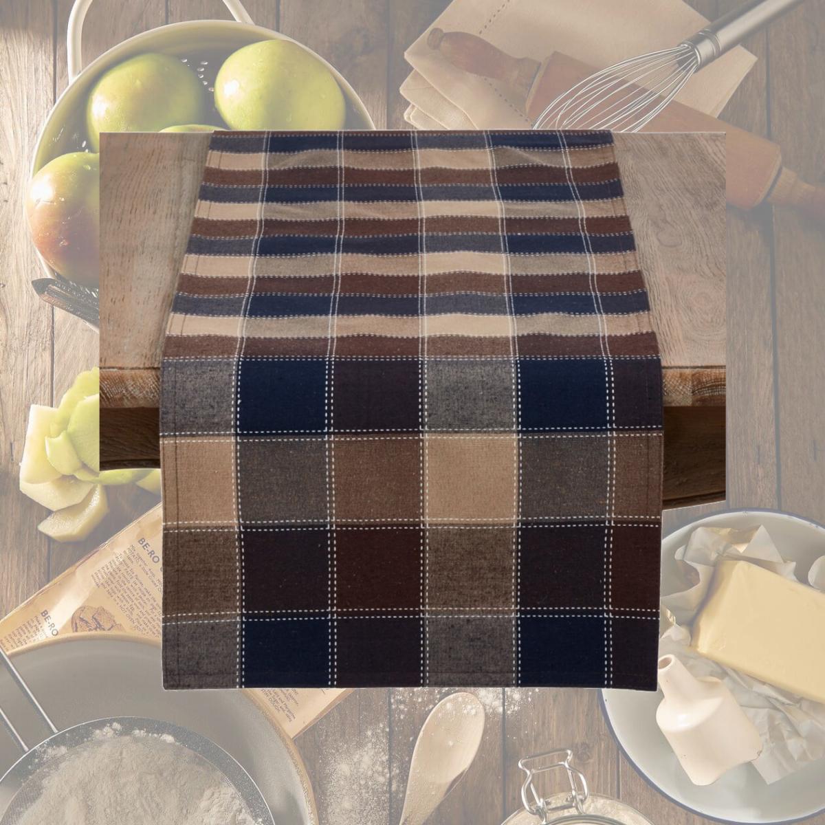 Picture of SARO 8571.BR1672B 16 x 72 in. Rectangle Stitched Plaid Cotton Blend Table Runner - Brown 