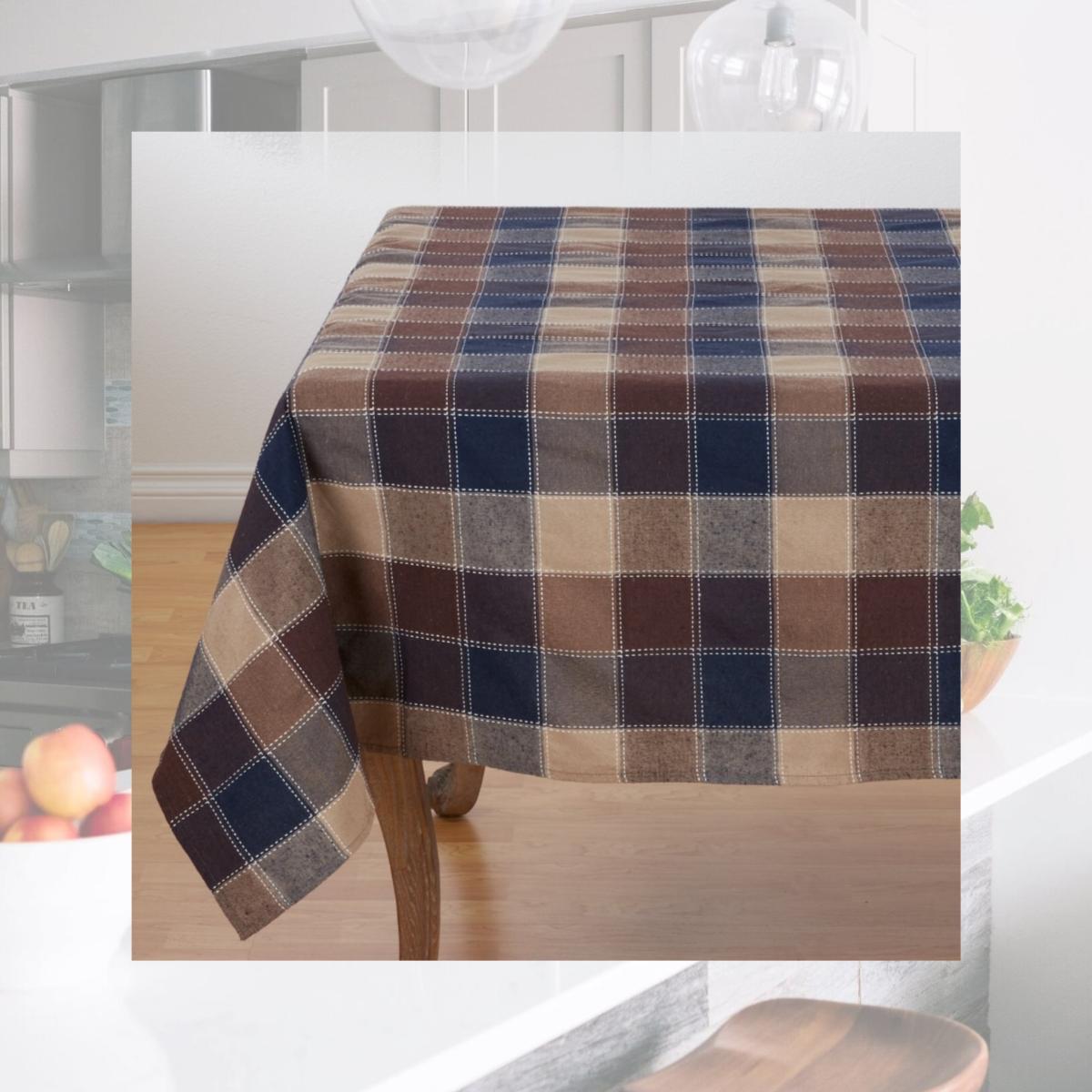 Picture of SARO 8571.BR70S 70 in. Square Stitched Plaid Cotton Blend Tablecloth - Brown