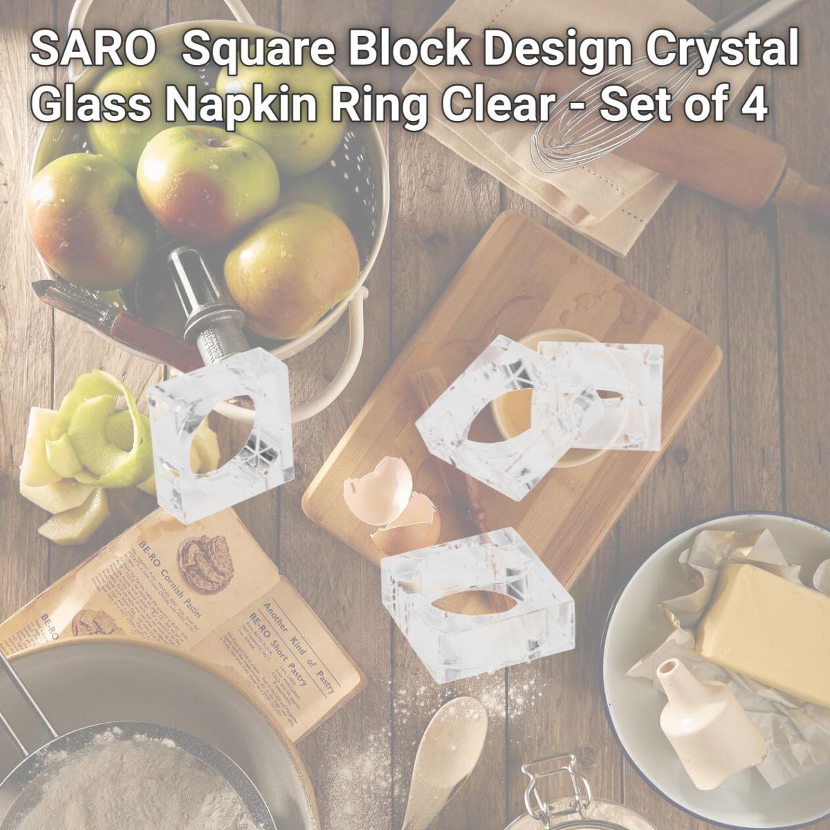 Picture of SARO NR016.C Square Block Design Crystal Glass Napkin Ring  Clear - Set of 4