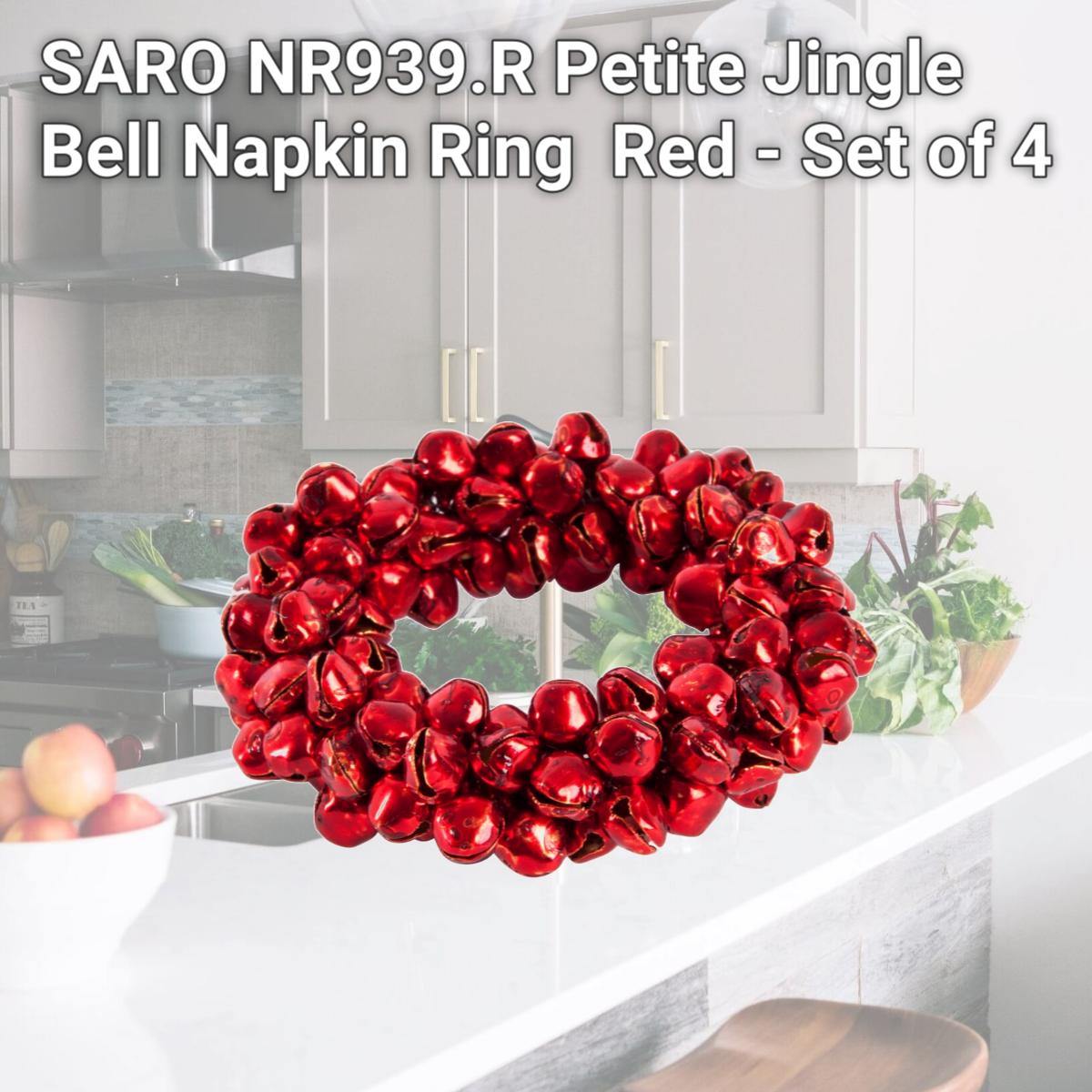 Picture of SARO NR939.R Petite Jingle Bell Napkin Ring  Red - Set of 4