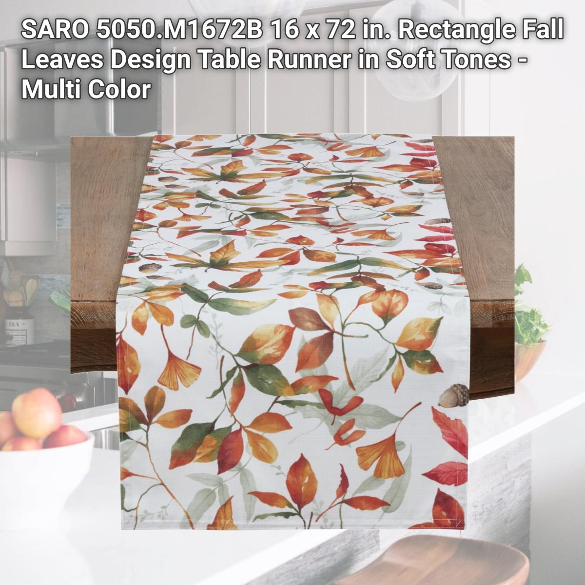 Picture of SARO 5050.M1672B 16 x 72 in. Rectangle Fall Leaves Design Table Runner in Soft Tones - Multi Color 