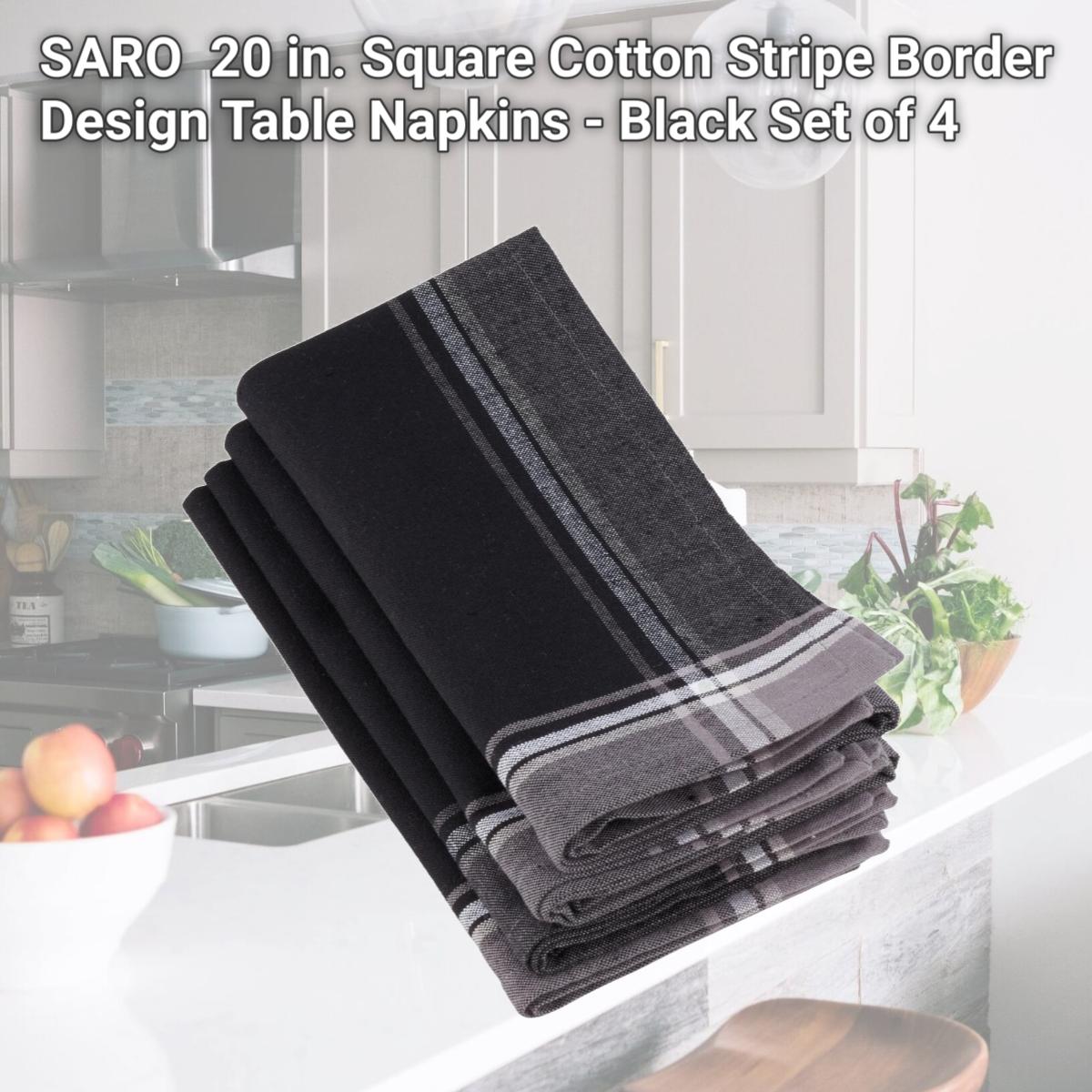 Picture of SARO 4387.BK20S 20 in. Square Cotton Stripe Border Design Table Napkins - Black  Set of 4
