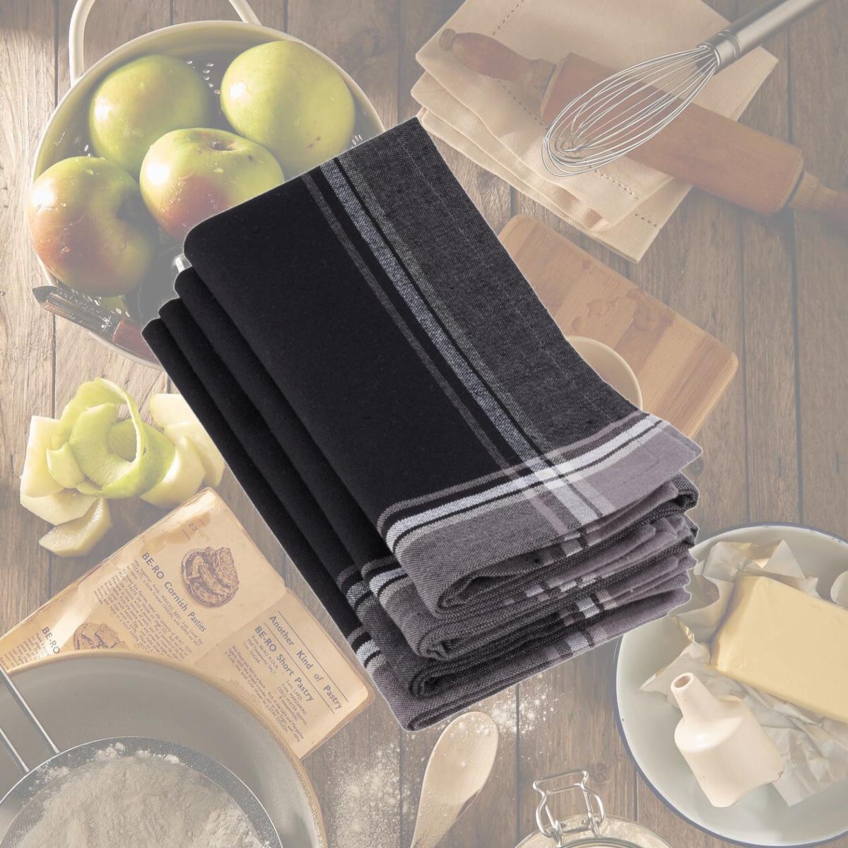 Picture of SARO 4387.BK20S 20 in. Square Cotton Stripe Border Design Table Napkins - Black  Set of 4