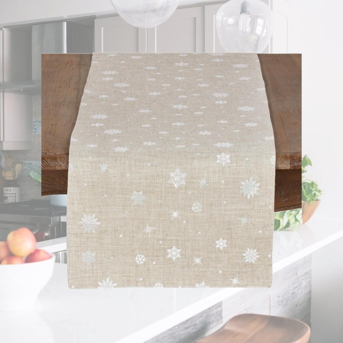 Picture of SARO 7352.N1670B 16 x 70 in. Rectangle Poly Blend Christmas Table Runner with Snowflake Design - Natural 