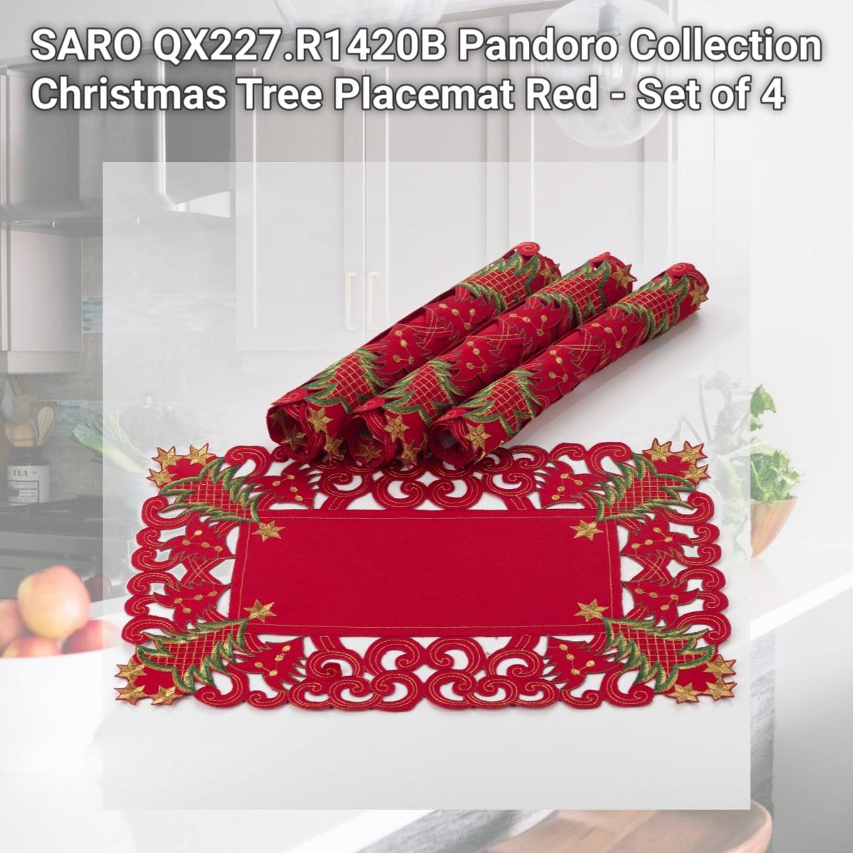 Picture of SARO QX227.R1420B Pandoro Collection Christmas Tree Placemat  Red - Set of 4