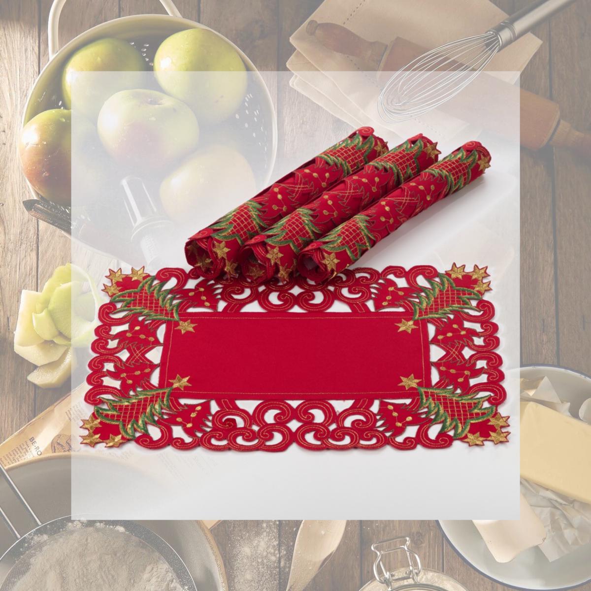 Picture of SARO QX227.R1420B Pandoro Collection Christmas Tree Placemat  Red - Set of 4