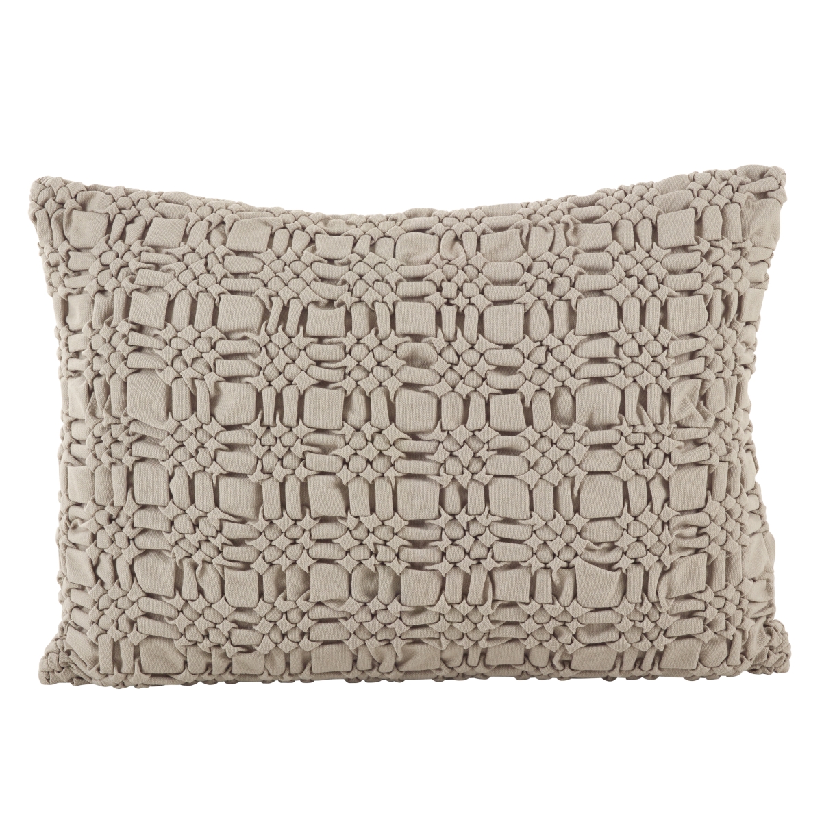 0002.t1420b Smocked Design Decorative Accent Cotton Down Filled Throw Pillow, Taupe