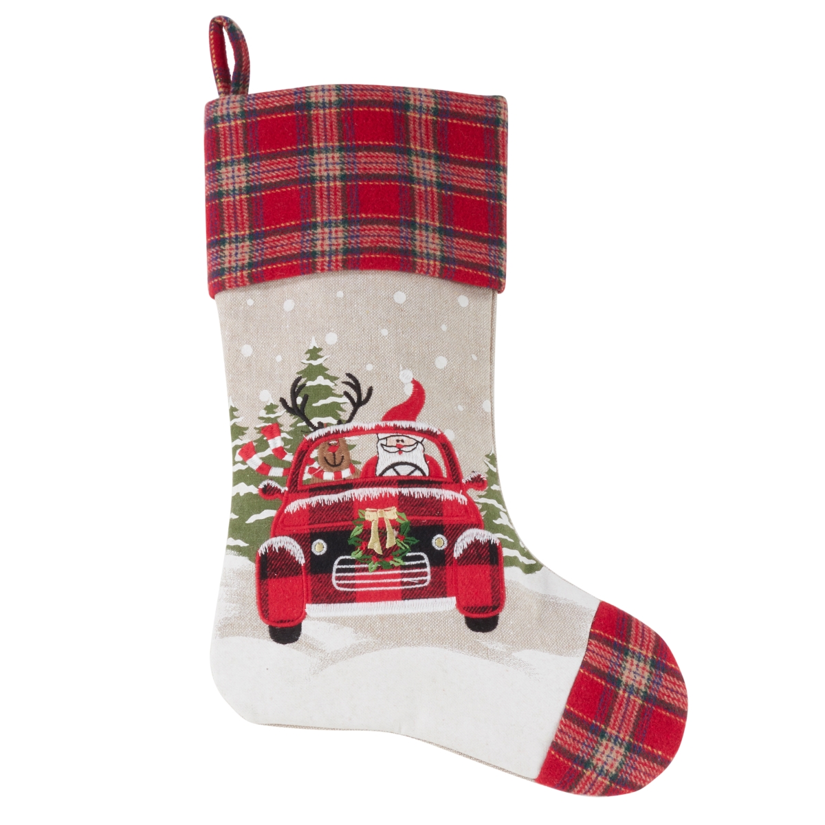 UPC 789323339850 product image for 7752.M1620 16 x 20 in. Santa & Reindeer Car Design Holiday Stocking - Multi Colo | upcitemdb.com