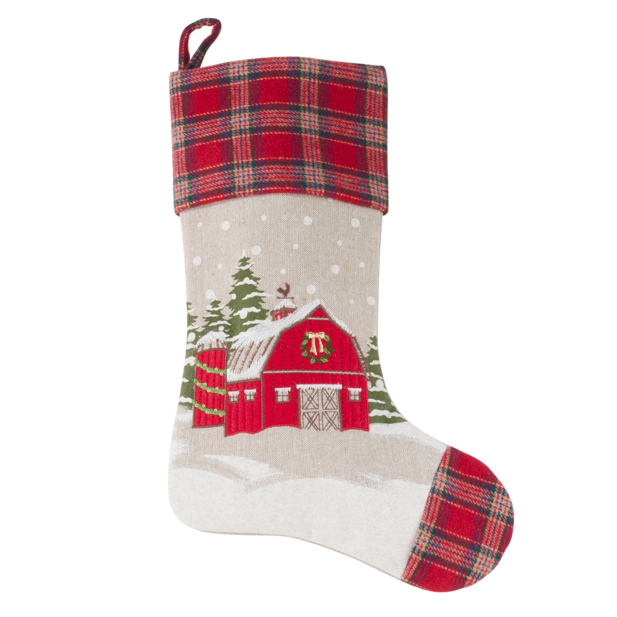 7753.m1620 16 X 20 In. Christmas Stocking With Holiday Barn Design & Red Plaid Border - Multi Color, Set Of 4