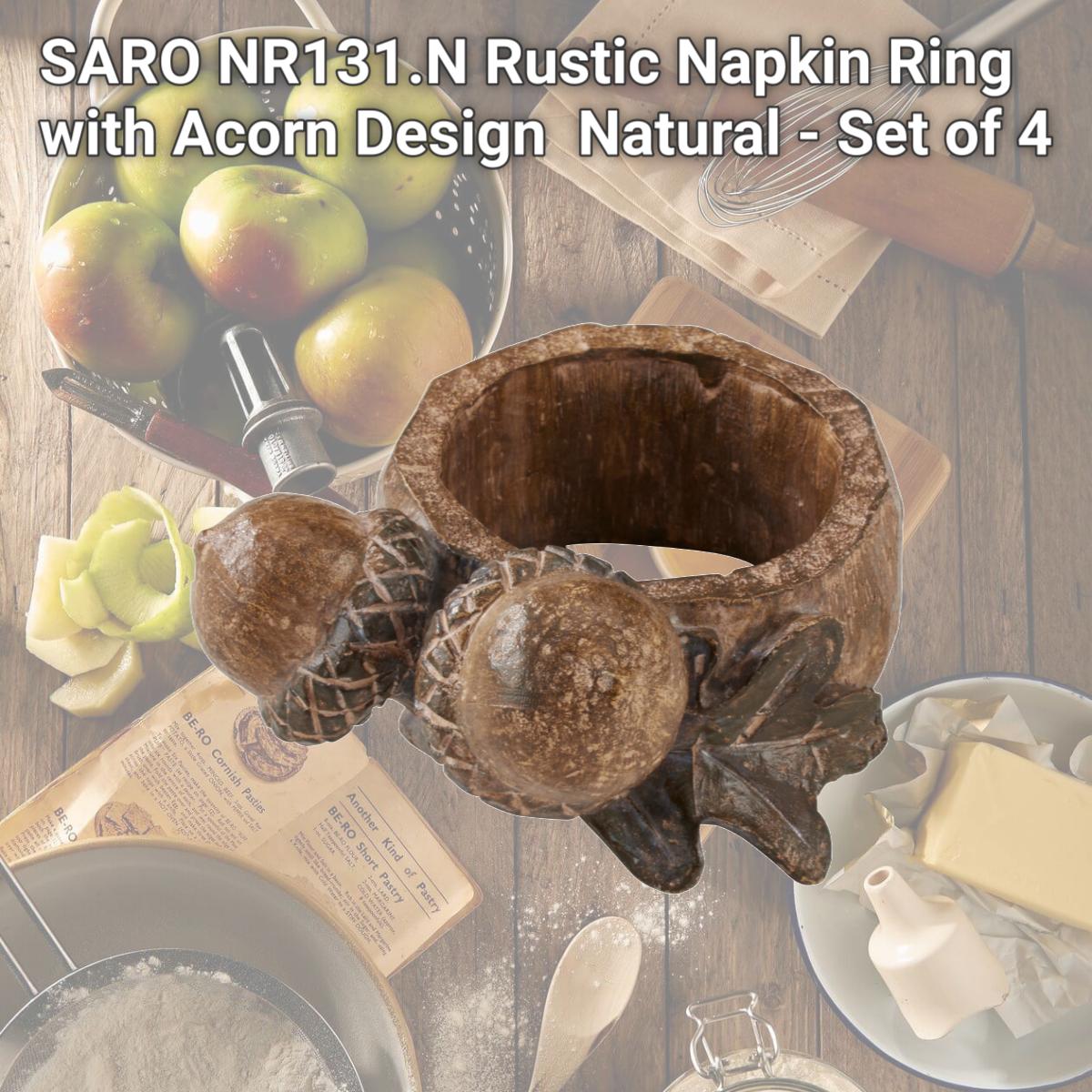 Picture of SARO NR131.N Rustic Napkin Ring with Acorn Design  Natural - Set of 4