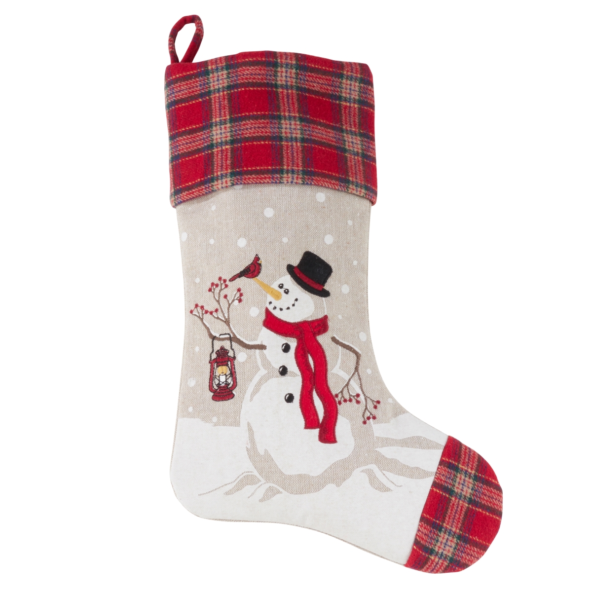 7754.m1620 16 X 20 In. Holiday Stocking With Happy Snowman Design & Plaid Border - Multi Color, Set Of 4