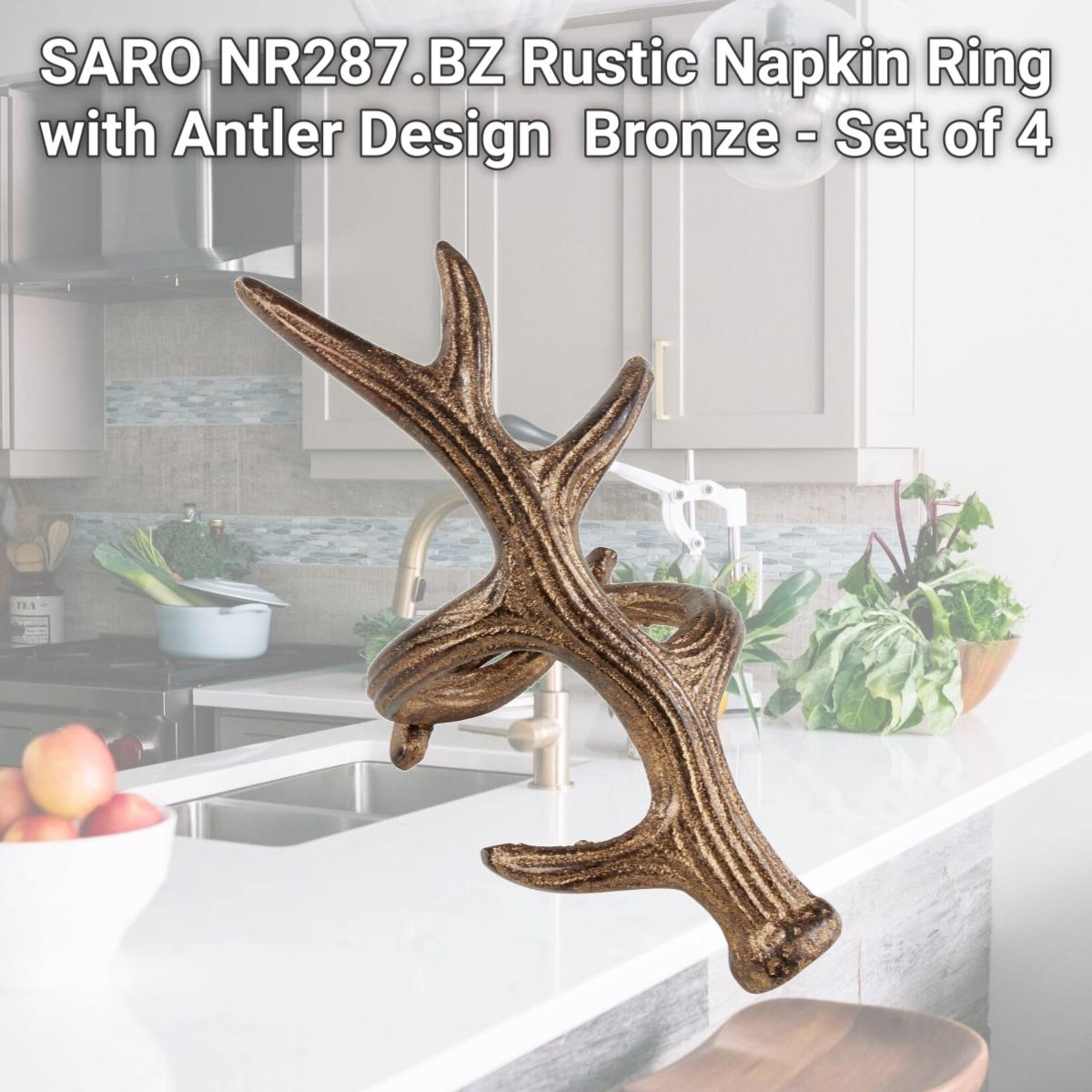 Picture of SARO NR287.BZ Rustic Napkin Ring with Antler Design  Bronze - Set of 4
