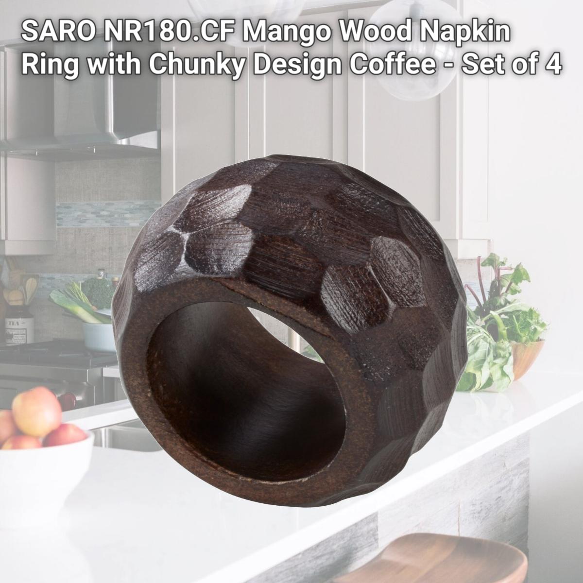 Picture of SARO NR180.CF Mango Wood Napkin Ring with Chunky Design  Coffee - Set of 4