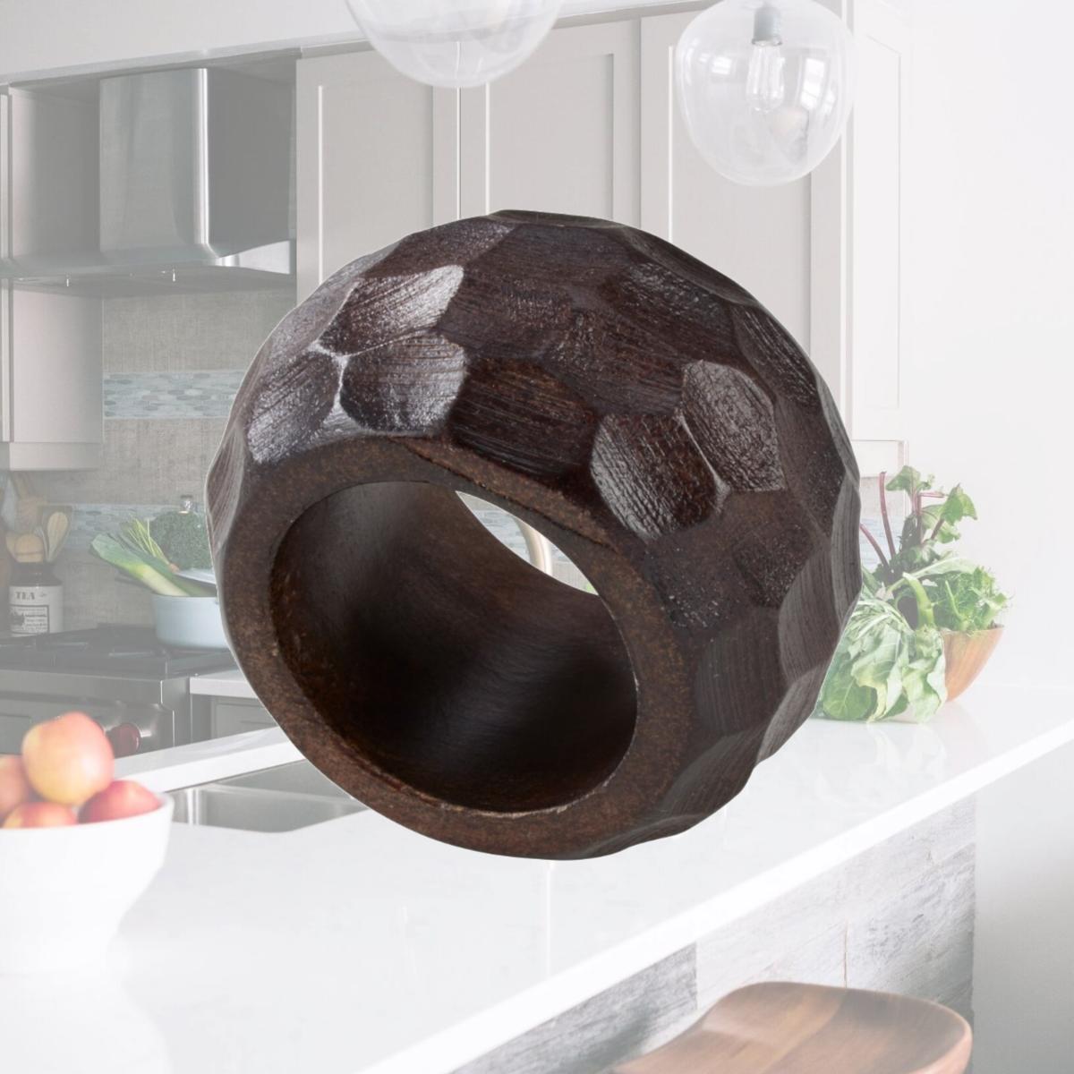 Picture of SARO NR180.CF Mango Wood Napkin Ring with Chunky Design  Coffee - Set of 4