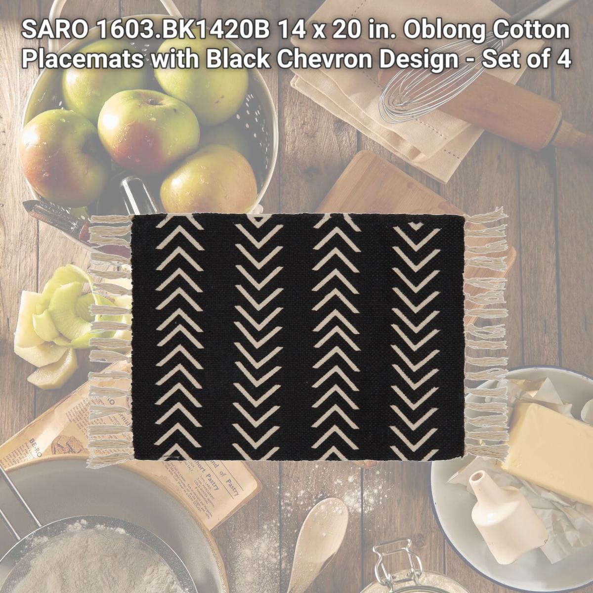 Picture of SARO 1603.BK1420B 14 x 20 in. Oblong Cotton Placemats with Black Chevron Design - Set of 4