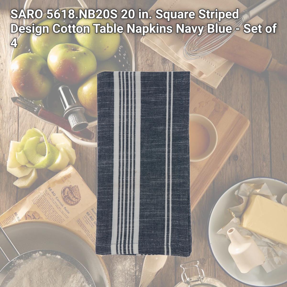 Picture of SARO 5618.NB20S 20 in. Square Striped Design Cotton Table Napkins  Navy Blue - Set of 4