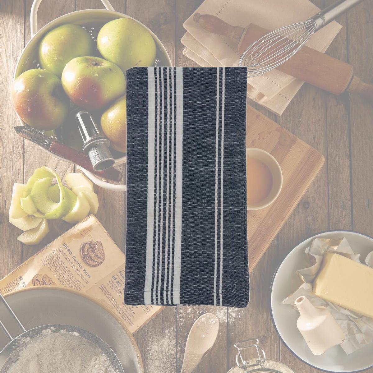 Picture of SARO 5618.NB20S 20 in. Square Striped Design Cotton Table Napkins  Navy Blue - Set of 4