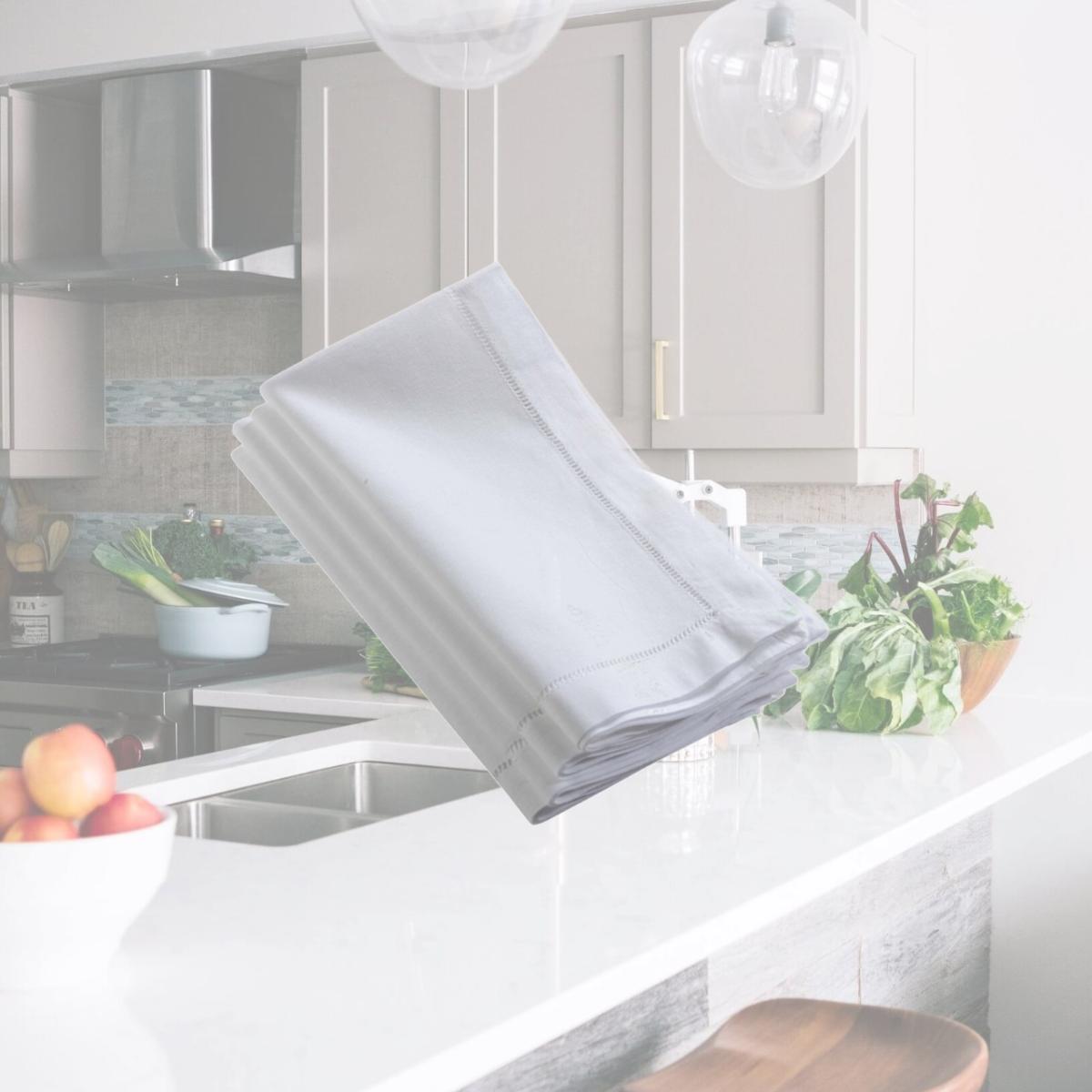 Picture of SARO 6100.W20S 20 in. Square Hemstitch Napkin - White  Set of 4