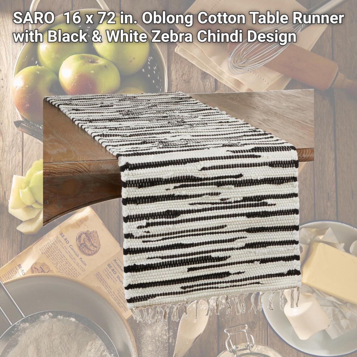 Picture of SARO 3333.BW1672B 16 x 72 in. Oblong Cotton Table Runner with Black &amp; White Zebra Chindi Design