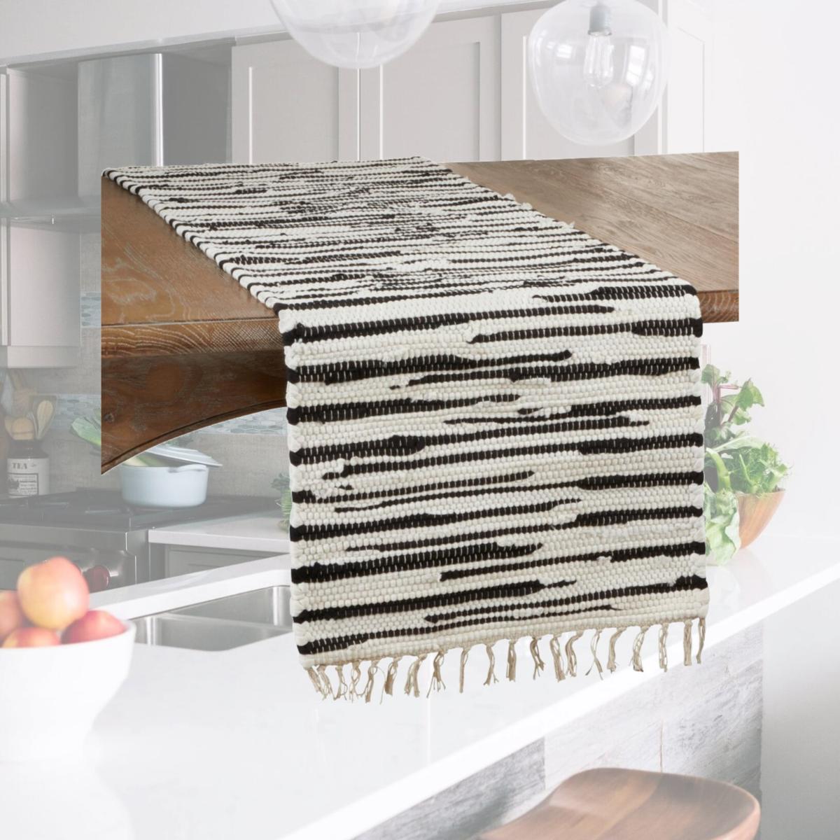 Picture of SARO 3333.BW1672B 16 x 72 in. Oblong Cotton Table Runner with Black &amp; White Zebra Chindi Design