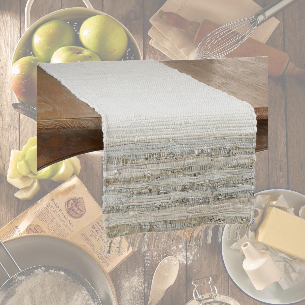 Picture of SARO 3336.S1672B 16 x 72 in. Oblong Leather Chindi Table Runner with Striped Design