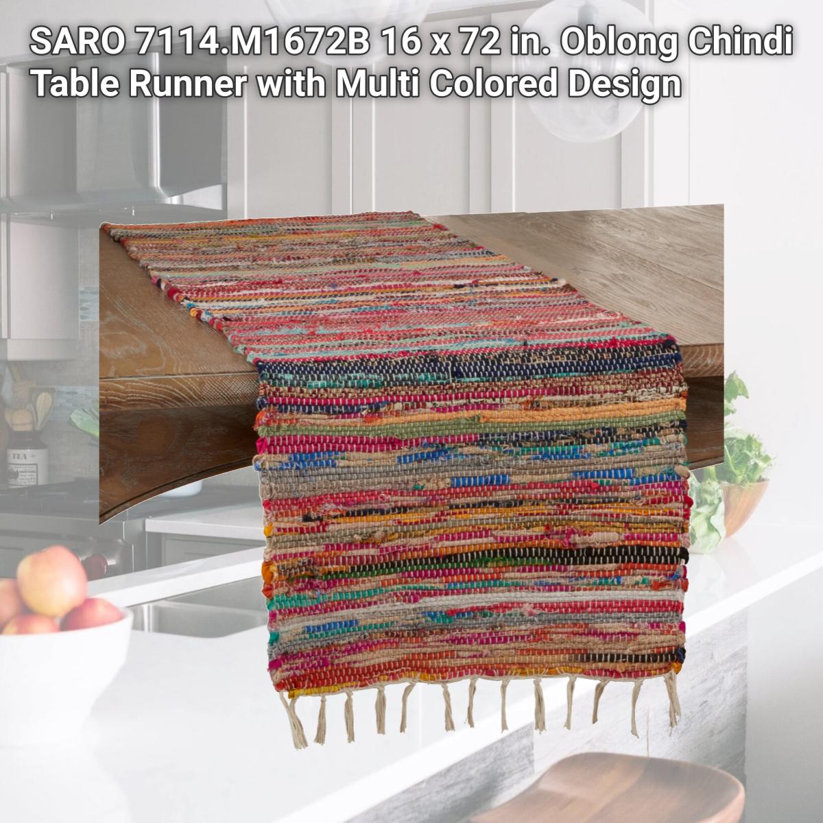 Picture of SARO 7114.M1672B 16 x 72 in. Oblong Chindi Table Runner with Multi Colored Design